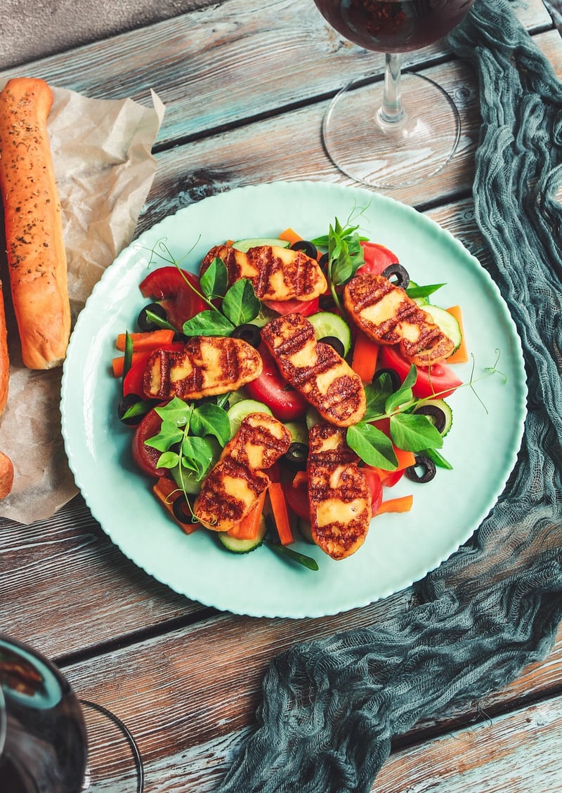 Grilled Halloumi Salad with Pomegranate Seeds
